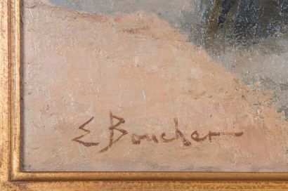 E BOUCHER, marine Huile sur toile Circa, signé en bas à gauche49 x 64 cm