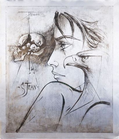 Yves TRÉMOIS (1921) Saint Jean Lithographie sur feuille d'acier Signée en haut à...