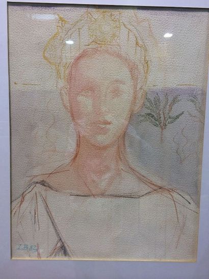 Jean BERTHELIER Portrait de jeune fille pastel sur papier monogrammé en bas à gauche...