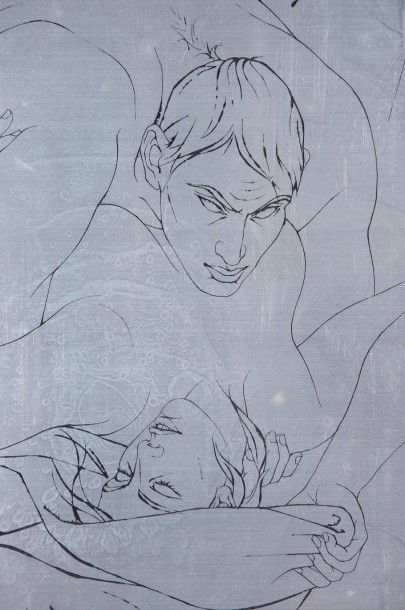Yves TRÉMOIS (1921) Couple enlacé Lithographie sur feuille d'acier Signée en bas...