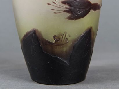 Émile GALLÉ (1846-1904) Vase de forme conique à col ouvert. Epreuve réalisée en verre...