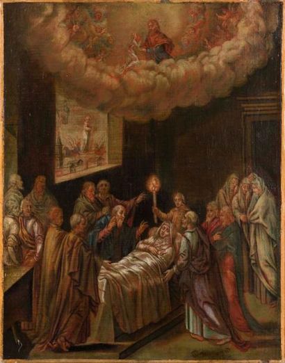 Ecole Espagnole du 17ème siècle la mort de la Vierge à Ephèse Toile rentoilée
