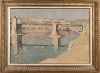 Louis CHARRAT (1903-1971) La Saône ancienne passerelle du palais de justice avec...