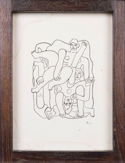 Attribué à Fernand LEGER (1881-1955) Femmes acrobates.Encre, monogrammée en bas à...