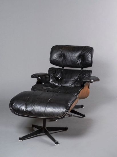 CHARLES & RAY EAMES (1907-1978 & 1912-1988) Lounge chair & ottoman Contreplaqué moulé,...