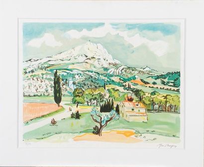 Yves BRAYER (1907-1990) Paysage du sud de la France (Lubéron)Lithographie couleurs.Signée...