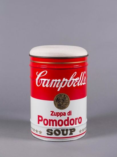 Studio Simon Gavina Tabouret Omaggio a Warhol, en métal sérigraphié ?Campbell?s soup?....
