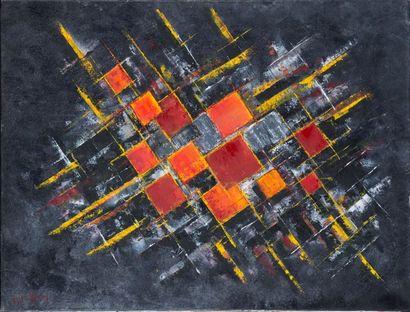 POL BURY (1922-2005) Composition abstraite Huile sur toile.Signée en bas à gauche...