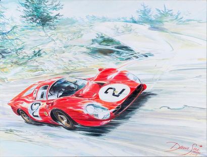 Denis SIRE (né en 1953) Nurbergring, John Surtees, Ferrari P3 Gouache sur toile.Provenance:...
