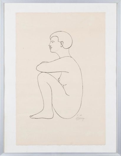 J. FALC (XXème siècle) Pastel noir sur papier velin, représentant une femme nue assiseEpreuve...