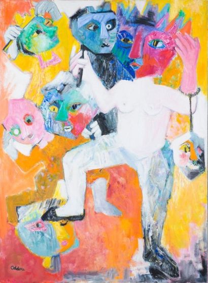 Simone ODDOU (1911-2003) La danse des masquesHuile sur toile.Signée en bas à gauche.(H:...