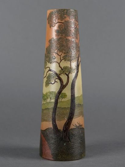 François Théodore LEGRAS (1839-1960) Vase de forme conique en verre multicouche à...