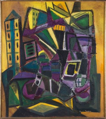Pierre BRASSEUR (1905-1972) Composition abstraite, vue d'une ville.Huile sur toile.Signé...