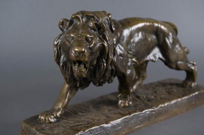 Louis VIDAL (1831-1892) Le lionSculpture en bronze à patine brune.Fonte d'édition...