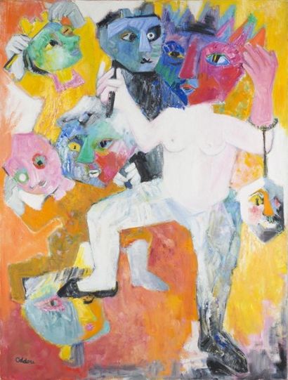 null Simone ODDOU (1911-2003) La danse des masquesHuile sur toile. Signée en bas...