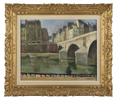 null Victor TARDIEU (1870- 1937) Le pont neuf à Paris Huile sur toile Signée en bas...