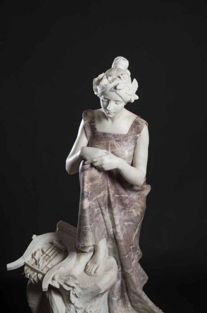 null Raffaello ROMANELLI (Florence 1858- 1926) Sappho au rocher de Leucade Sculpture...