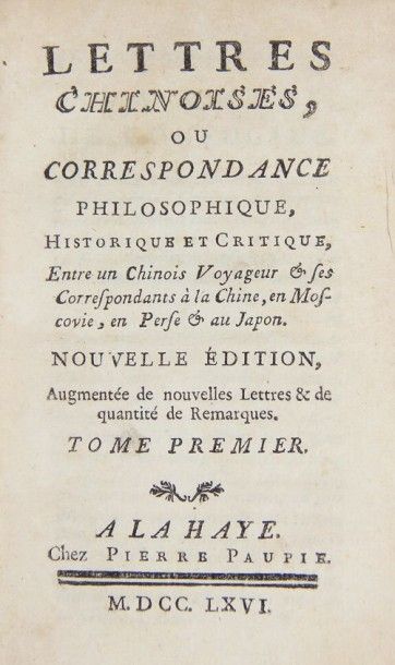null [BOYER D'ARGENS, Marquis de]. LETTRES CHINOISES, ou correspondance philosophique,...
