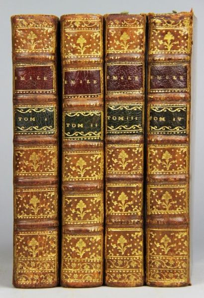 null ROUSSEAU (J.J). EMILE OU DE L'EDUCATION. Amsterdam, Neaulme, 1762. 4 volumes...