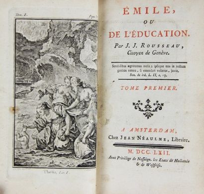 null ROUSSEAU (J.J). EMILE OU DE L'EDUCATION. Amsterdam, Neaulme, 1762. 4 volumes...