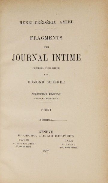 null AMIEL (H.F). FRAGMENTS D'UN JOURNAL INTIME. Genève, 1887. 2 volumes in-8, maroquin...