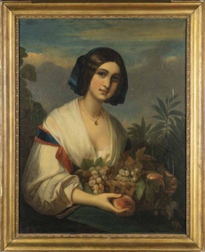 null Ecole française du 19ème siècle. Portrait de femme en buste, présentant des...