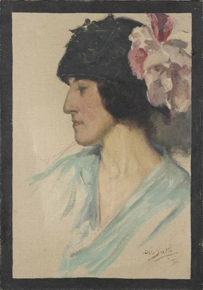 null Albert BRAITOU SALA.( 1885 - 1972) Portrait de femme, vue de profil. Huile sur...