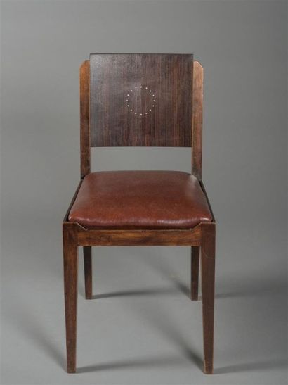 null CHRISTIAN KRASS (1868 - 1957) Série de six chaises en acajou et placage de palissandre,...