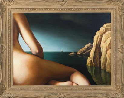 null Emile GAUD (1929) Femme devant la mer  Huile sur toile signée en bas à droite...