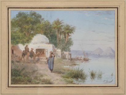 null Paul PASCAL (1867-1945) Maison de campagne au bord du Nil aquarelle sur papier...