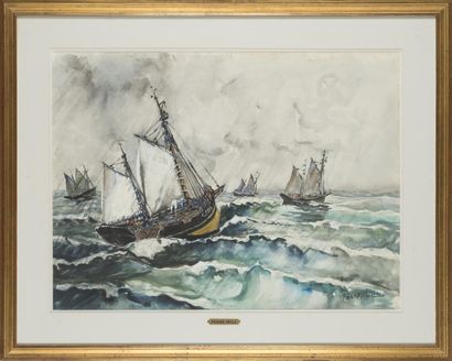 null FRANK-WILL (1900-1951) Bâteaux dans la tempête aquarelle sur papier, signée...