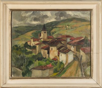 null Jacques LAPLACE (1890-1955) Village dans les monts du lyonnais Huile sur toile...