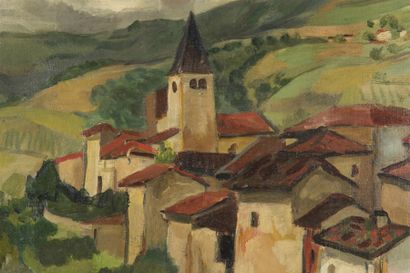 null Jacques LAPLACE (1890-1955) Village dans les monts du lyonnais Huile sur toile...
