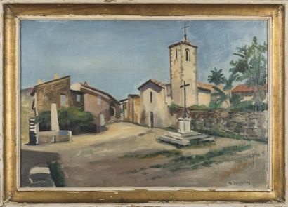 null Marcel SEIGNOBOS (1892 -1972) Place de village en Provence Huile sur toile Signée...