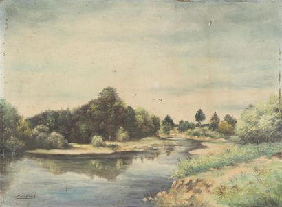 null Rudolph Wilhelm KOCH (1834-1885) Pays age de rivière Huile sur toile Signé en...