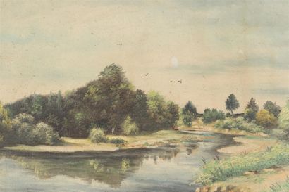 null Rudolph Wilhelm KOCH (1834-1885) Pays age de rivière Huile sur toile Signé en...