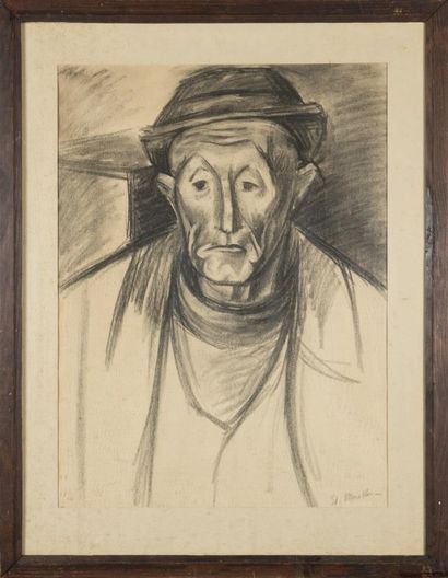 null Étienne MORILLON (1884-1949) Portrait d'homme Dessin au fusain SIgné en bas...