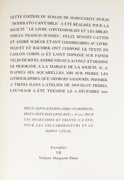null DURAS (Marguerite). Moderato Cantabile. 

S.l., Le Livre Contemporain et Les...