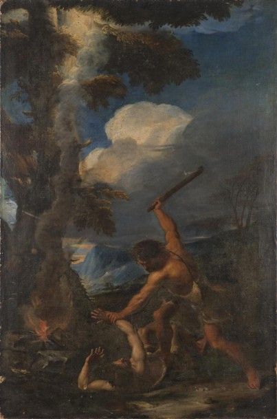 null Ecole italienne 17ème - 18ème siècle Abel et Caïn, huile sur toile 139 x 91...