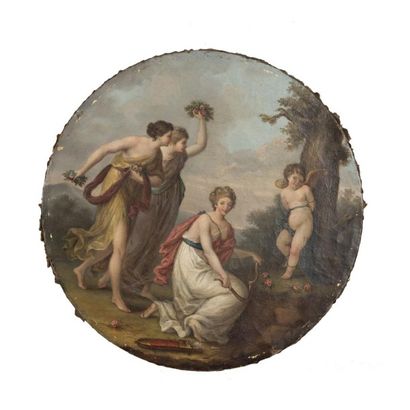 null Ecole française du 18ème siècle Diane brisant l'arc de Cupidon Huile sur toile,...