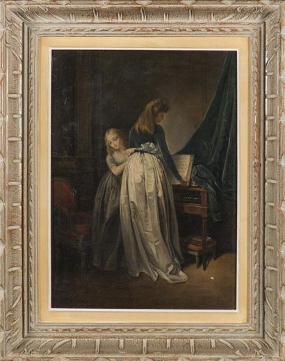 null Ecole Française du 19ème siècle La leçon de piano Huile sur toile 45 x 32 c...