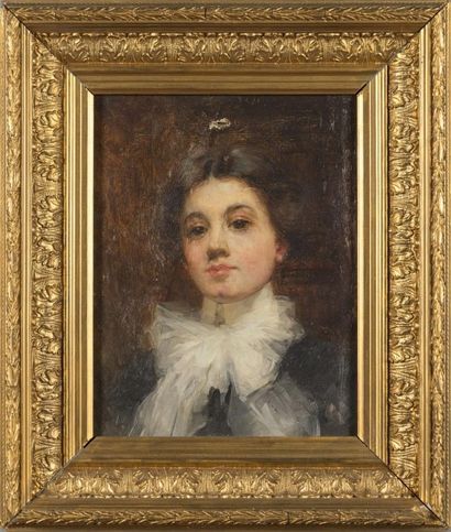null Ecole française 19ème siècle Portrait de jeune femme huile sur toile 27 x 22...