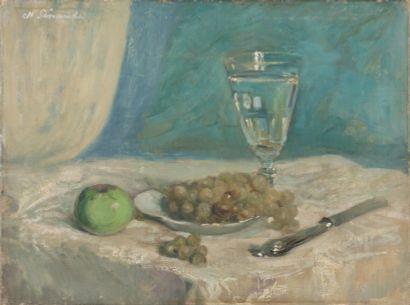 null Charles SENARD (1878-1934) Nature morte aux raisins et au verre huile sur toile...