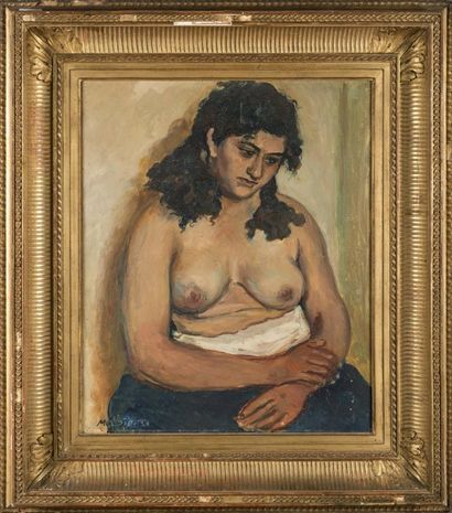 null Lucien MAINSSIEUX (1885-1958) Femme d'Alger à la poitrine dénudée, huile sur...