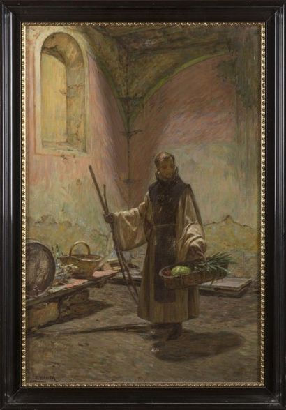null Felix BAUER (1854 - 1933) Capucin et panier de légumes, Huile sur toile Signée...