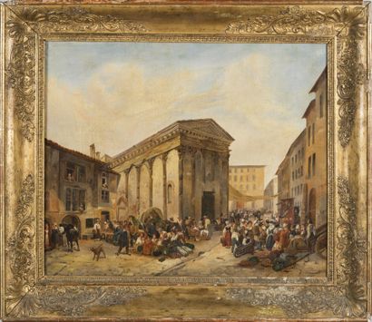 null Giuseppe CANELLA (1788 - 1847) attribuée à Vue de la maison carrée à Nimes Huile...