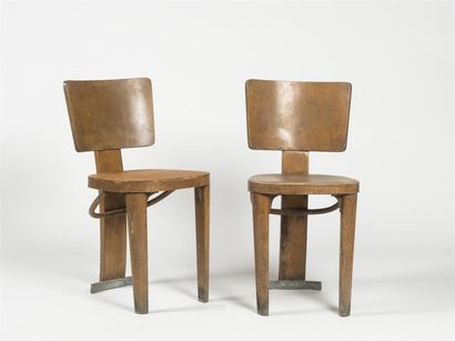 null FISCHEL (XXème siècle) Paire de chaises en contreplaqué, restauration pour une...