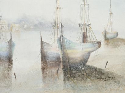null ZELLER Bord de mer Huile sur toile, signée en bas à gauche 62.5 x 92.5 cm