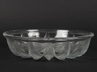 null LALIQUE France (XXème siècle) Large coupe en cristal motif feuillage Signé Lalique...