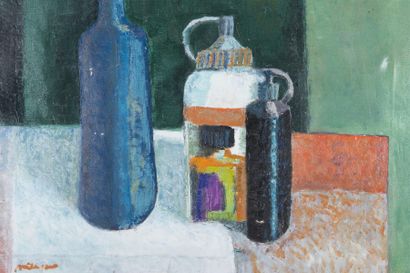 null Violette MILLIQUET (1896-1982) Nature morte au vase et aux pots de peinture...